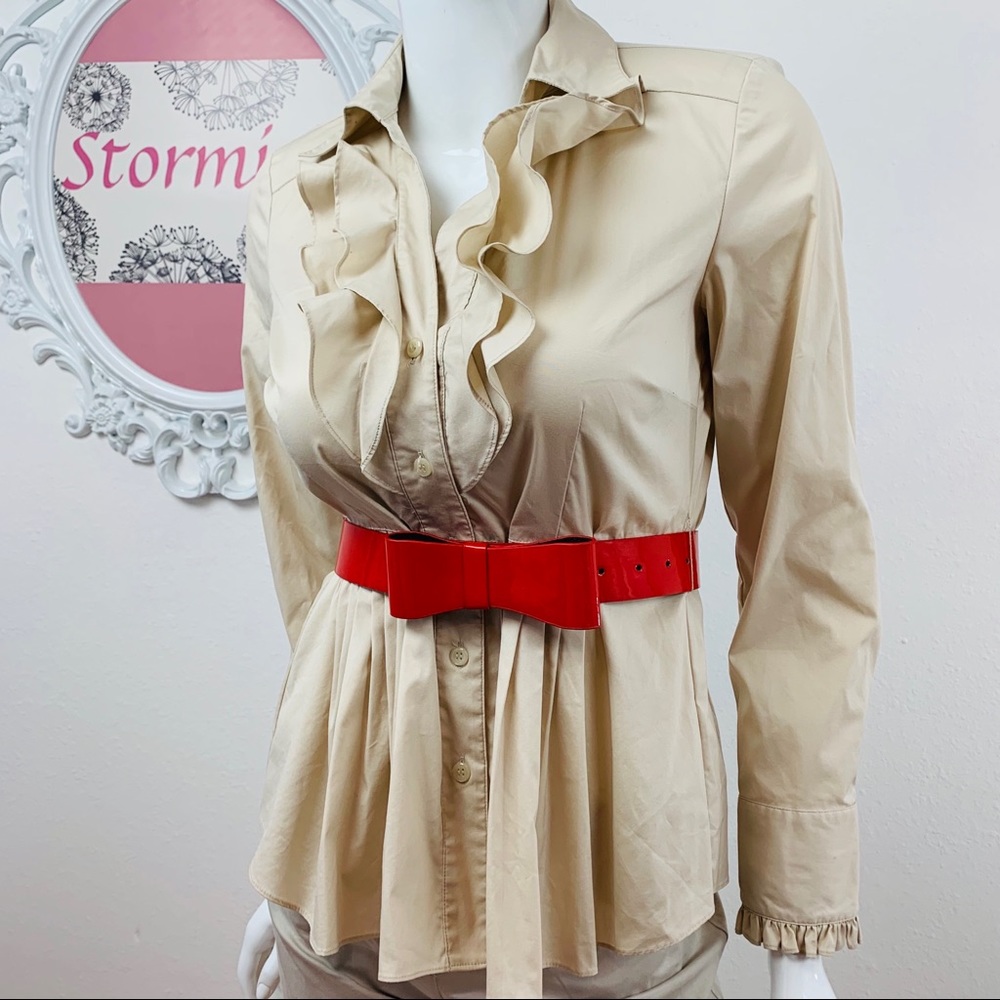 Alfani / Tan Ruffled Button Up Blouse